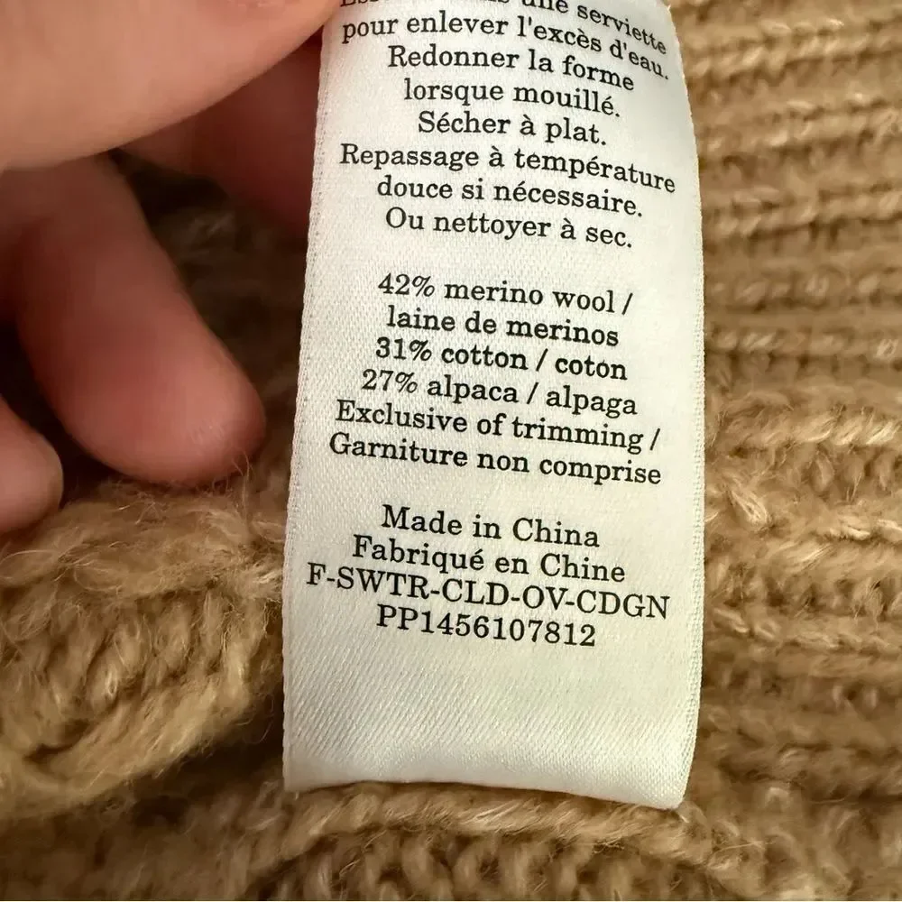 Everlane Open Long Cardigan Sweater Sz XS Camel Oversized Wool Alpaca Blend
